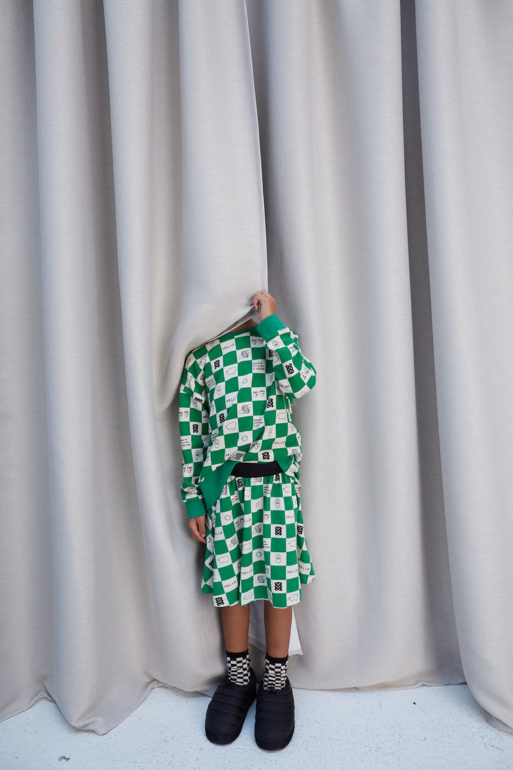 True Green Comic Book Check Relaxed Fit Sweater