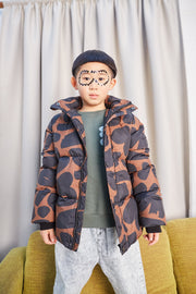 Brown Brushstrokes 'Hello' Puffer Jacket