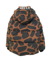 Brown Brushstrokes 'Hello' Puffer Jacket