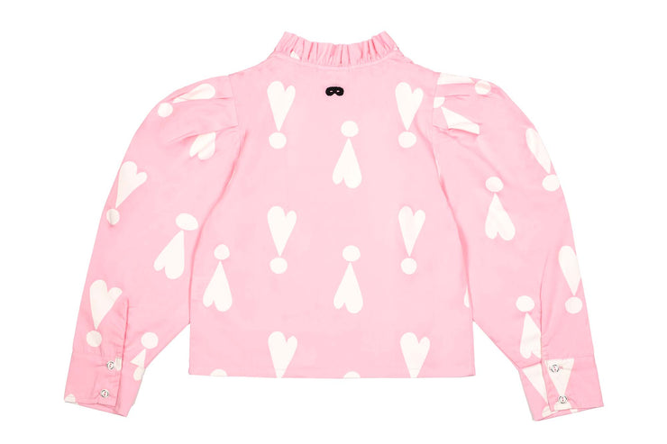 Rose Pink Exclamation Hearts Ruffled Shirt