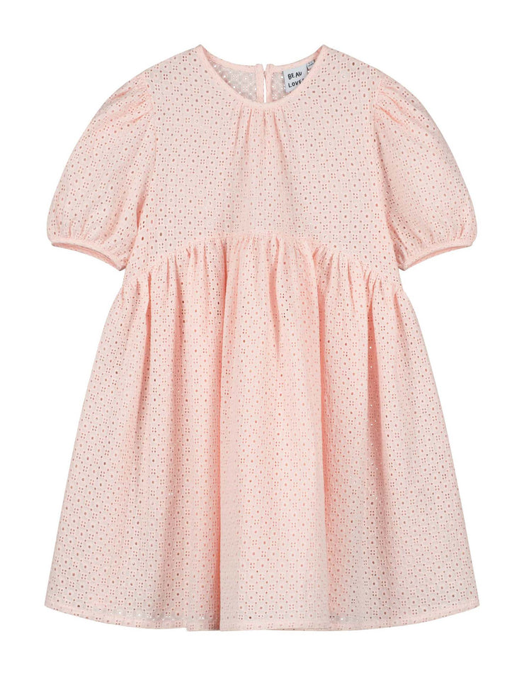 Delicate Pink Embroidered Voluminous Sleeve Tulip Dress