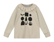 Mushroom Shape Face Frill Collar Long Sleeve T-shirt