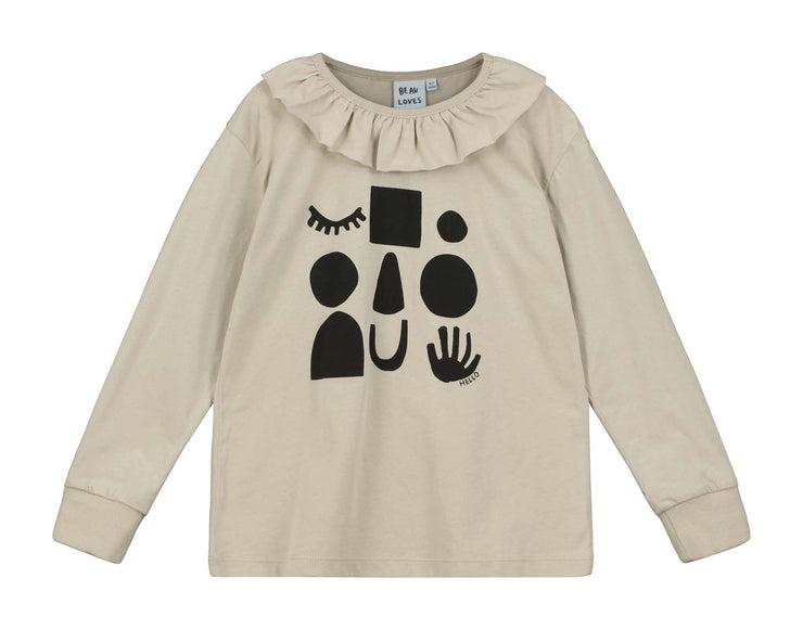 Mushroom Shape Face Frill Collar Long Sleeve T-shirt