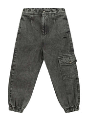 Washed Black Denim Cargo Pants