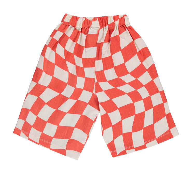 Red Orange Check Woven Shorts