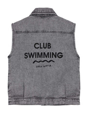 Vintage Washed Denim 'Club Swimming' Oversized Vest