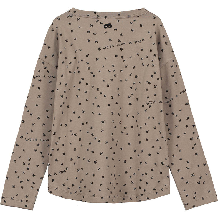 Washed Brown Wish Upon A Star Relaxed Fit Long Sleeve Button T-shirt