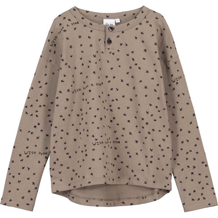 Washed Brown Wish Upon A Star Relaxed Fit Long Sleeve Button T-shirt