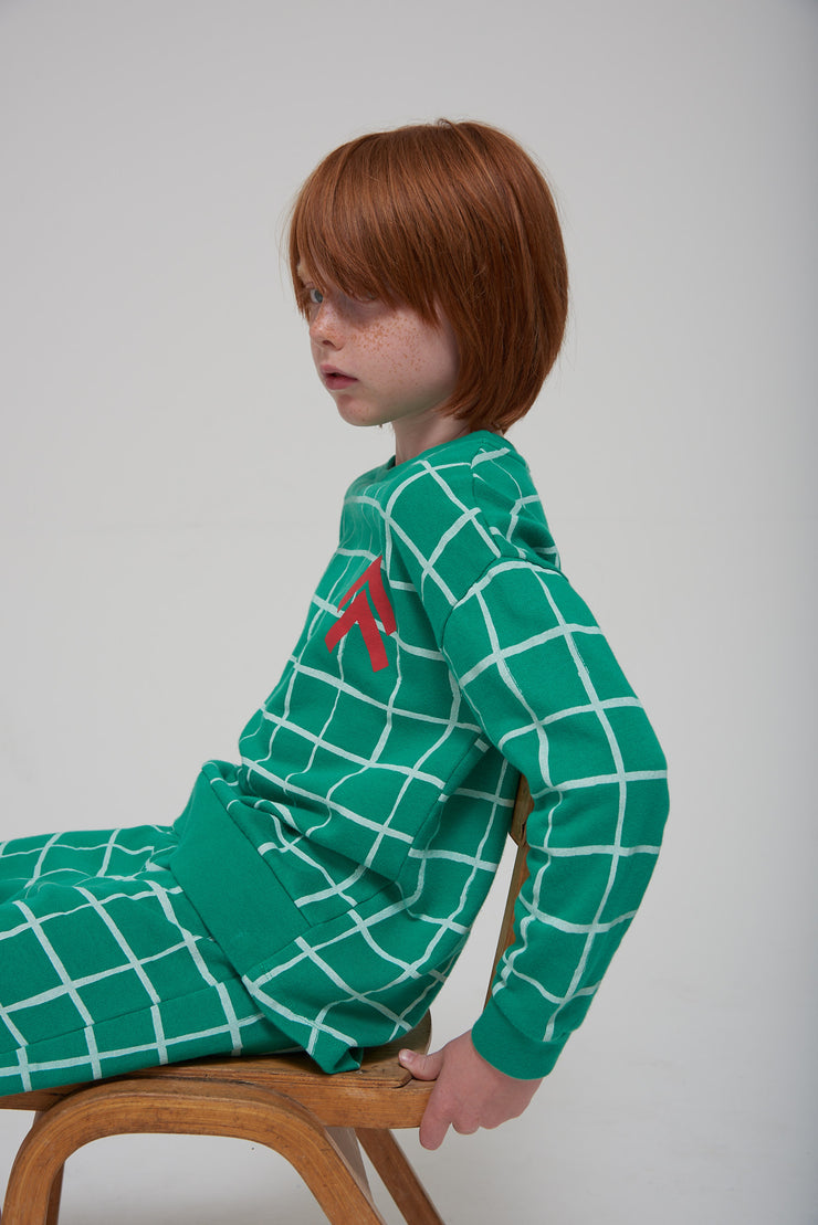 Kelly Green Grid Relaxed Sweater