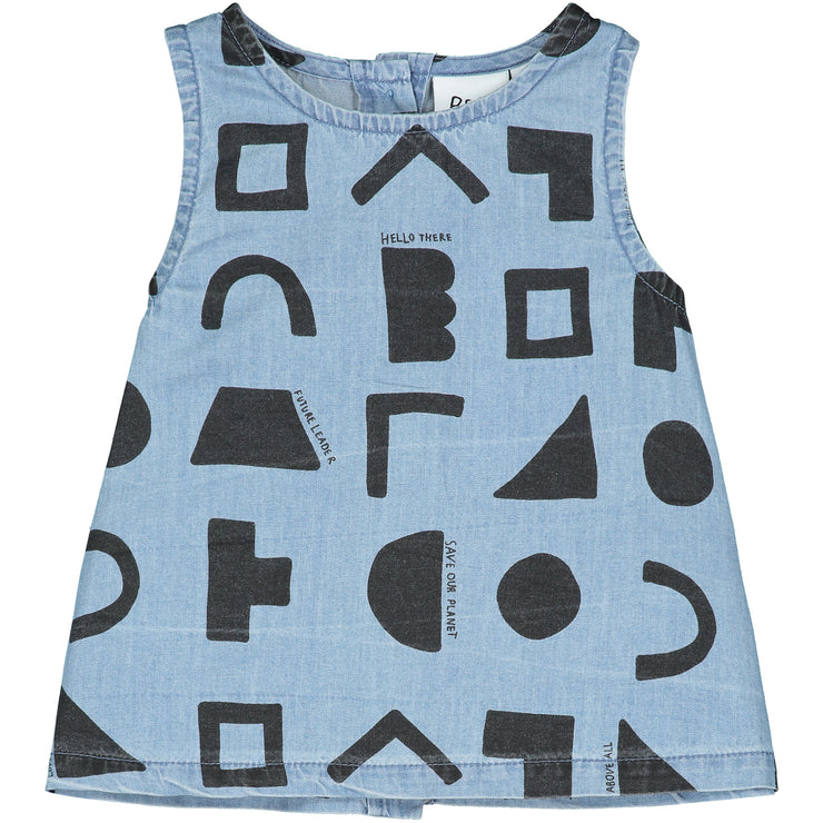 Washed Blue Chambray Positive Thoughts A Line Baby Top