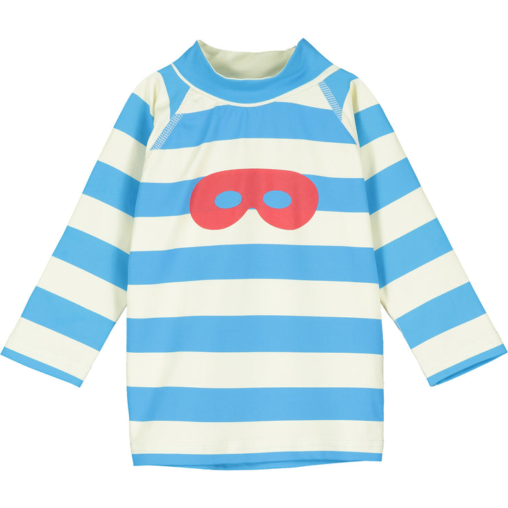 Blue Stripe Hero Mask Long Sleeve Baby Swim Top