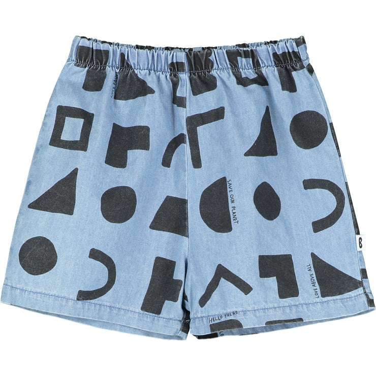 Washed Blue Chambray Positive Thoughts Baby Shorts