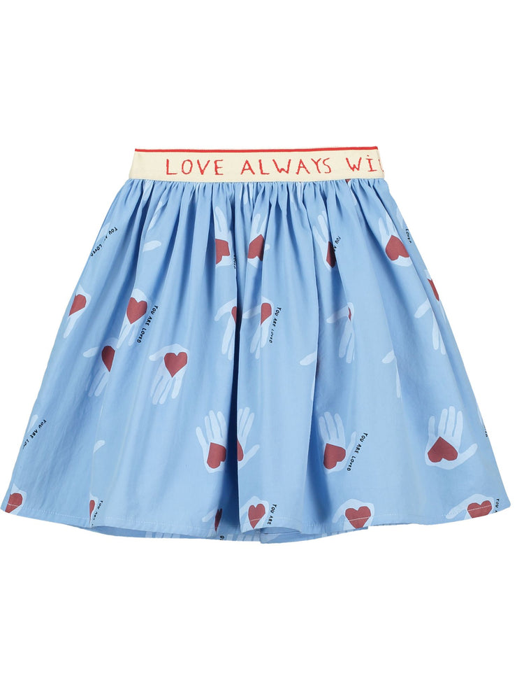 Blue Hold My Heart Print Skirt