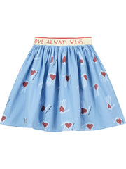 Blue Hold My Heart Print Skirt