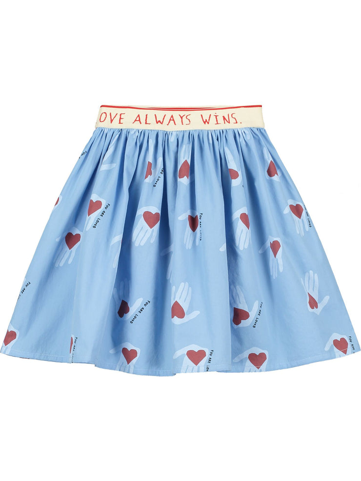 Blue Hold My Heart Print Skirt