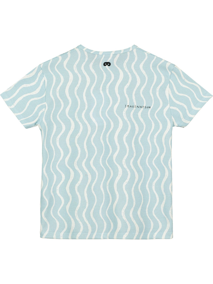 Sky Blue Wiggle Print Button T-Shirt