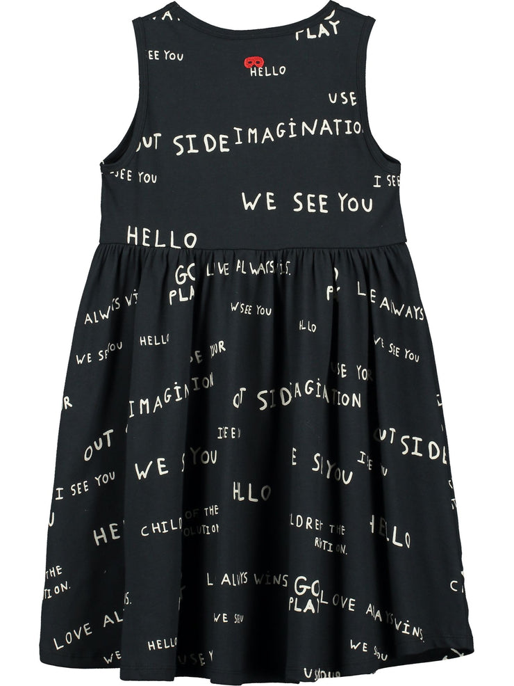 Black Journal Text Print Iggy Dress