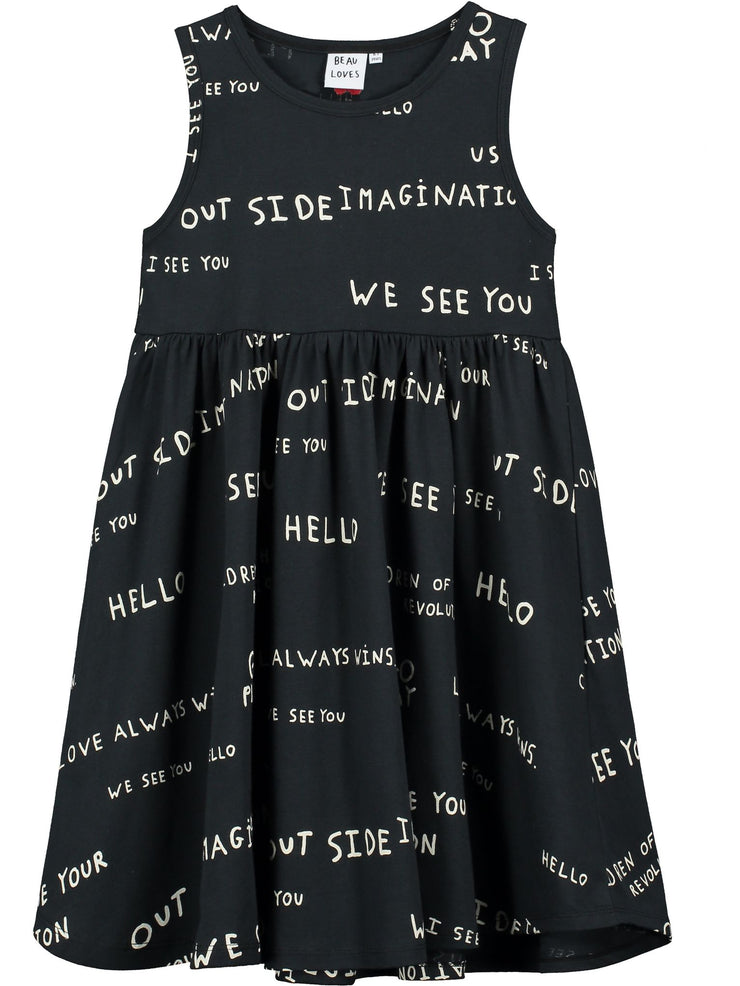 Black Journal Text Print Iggy Dress