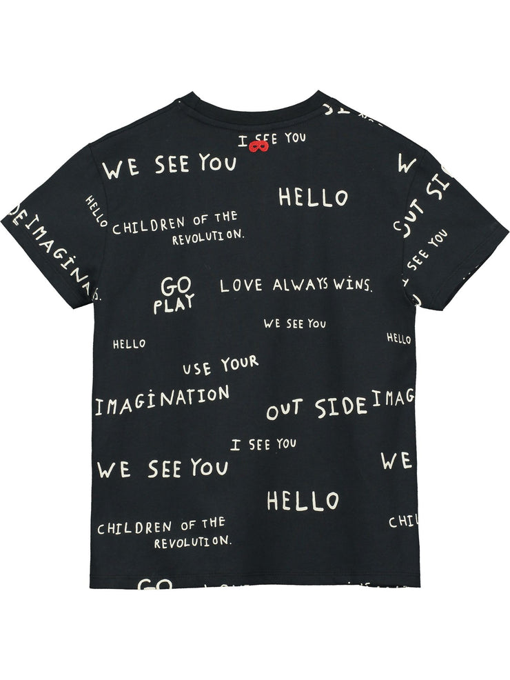 Black Journal Text Print T-Shirt