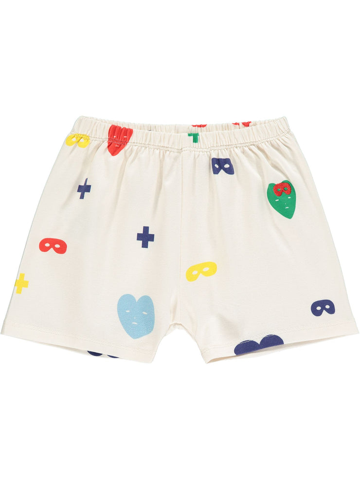 Colours Hearts + Masks Print Baby Shorts