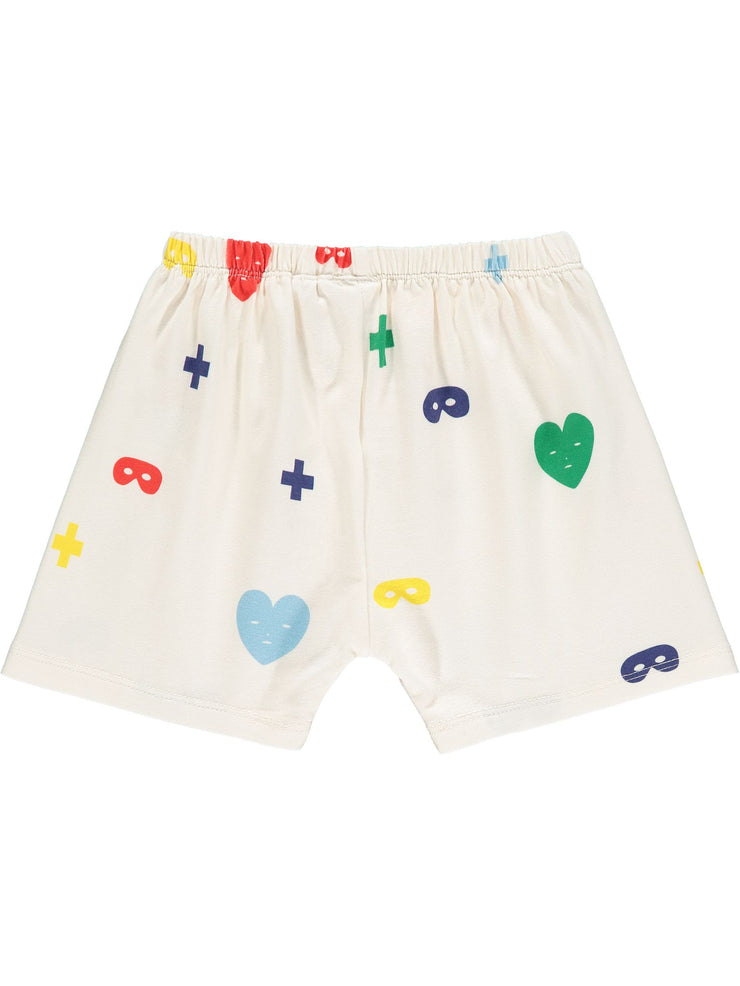Colours Hearts + Masks Print Baby Shorts