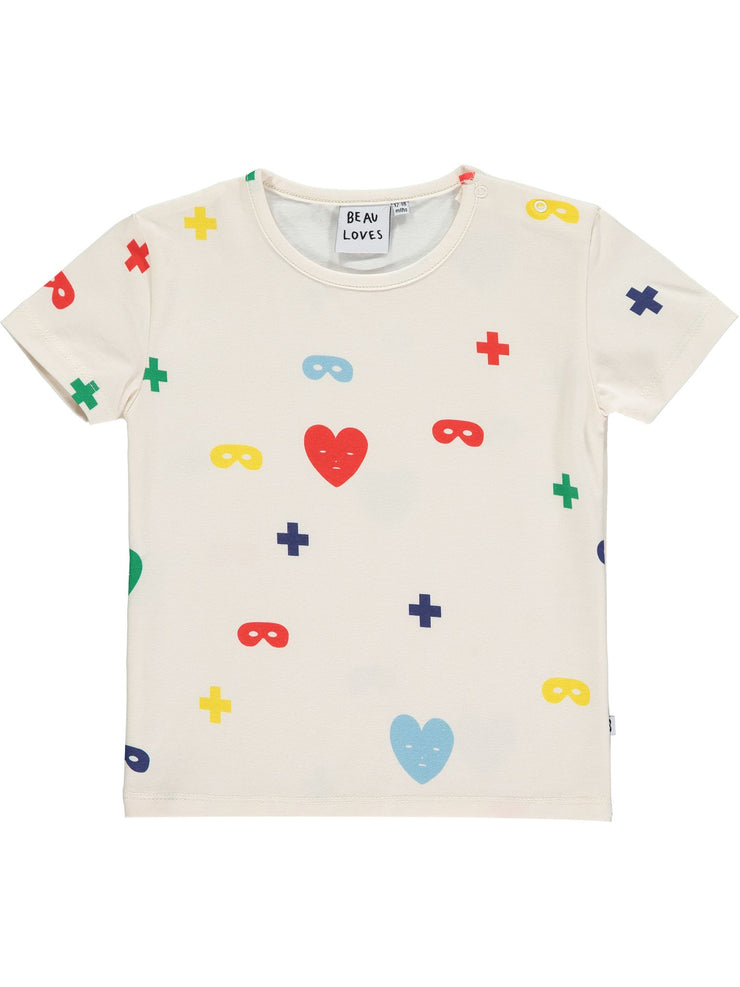Colours Hearts + Masks Print Baby T-Shirt