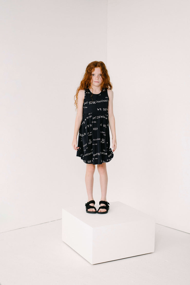 Black Journal Text Print Iggy Dress
