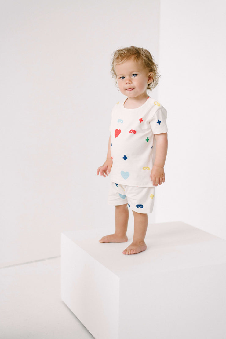 Colours Hearts + Masks Print Baby T-Shirt