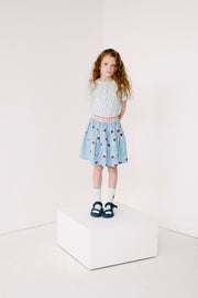 Blue Hold My Heart Print Skirt