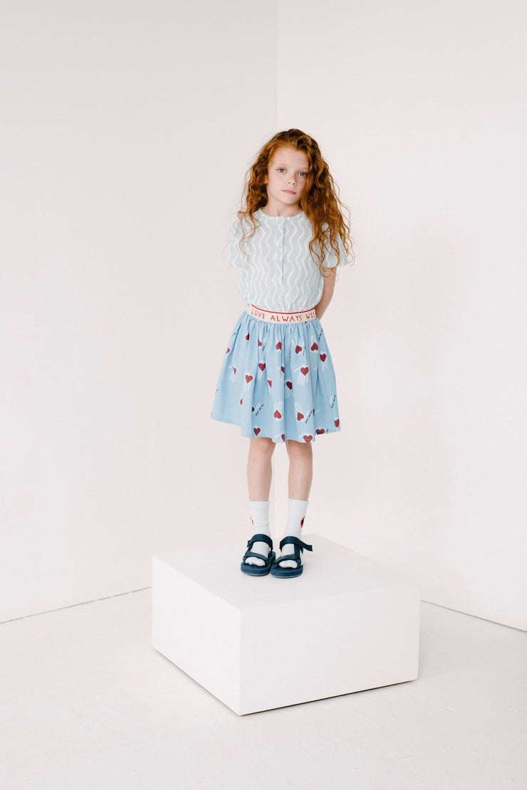 Blue Hold My Heart Print Skirt