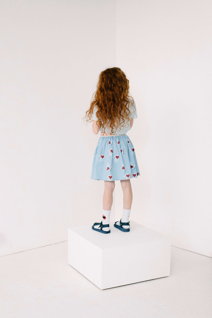Blue Hold My Heart Print Skirt
