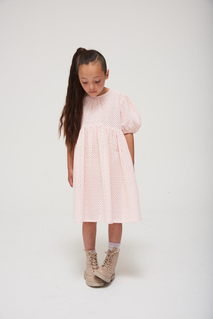 Delicate Pink Embroidered Voluminous Sleeve Tulip Dress