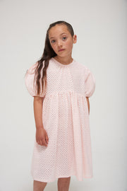 Delicate Pink Embroidered Voluminous Sleeve Tulip Dress