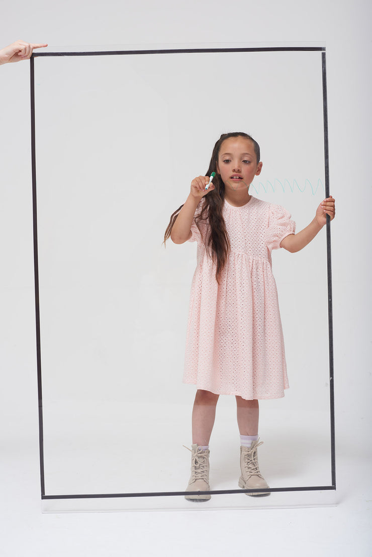Delicate Pink Embroidered Voluminous Sleeve Tulip Dress