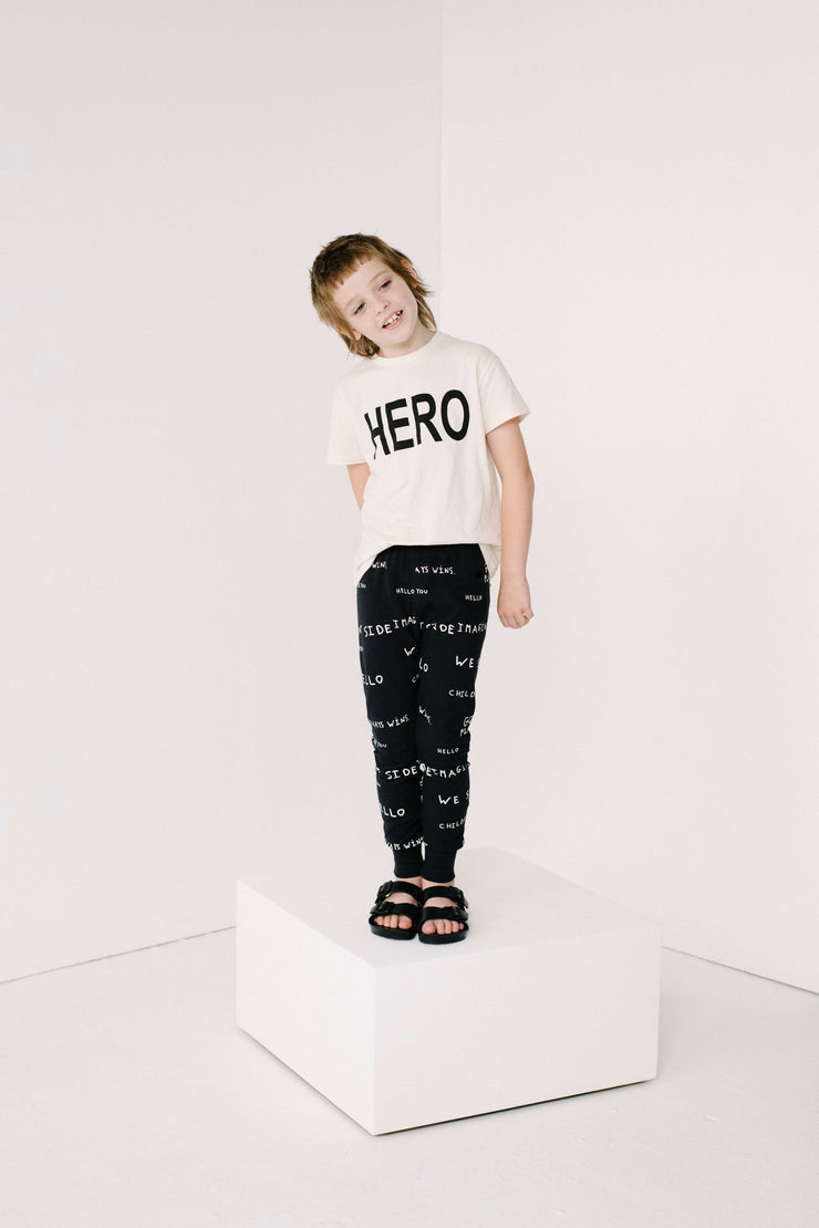 Black Journal Text Print Slim Pants